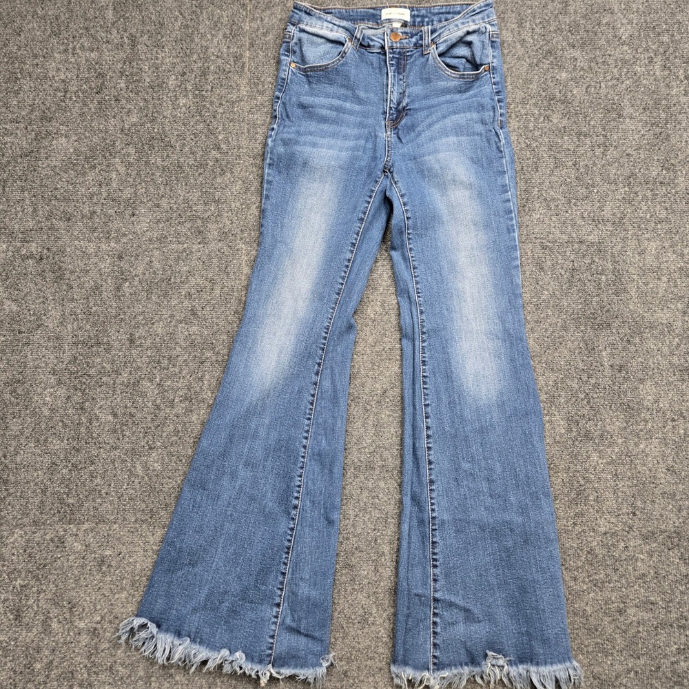Black Label by C'est Toi High Rise Frayed Raw Hem Flare Jeans Blue Size 7/28
